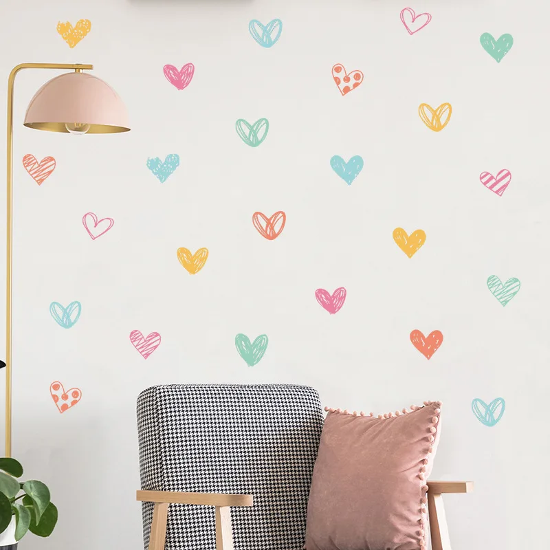Colorful Heart Kids' Room Kindergarten Background Decorative Wall Stickers Removable Decals for Bedroom Bed