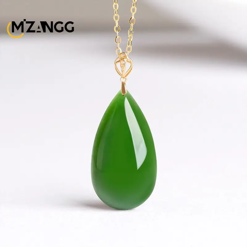 

Spinach Green Old Material Hetian Jade Jasper Water Drop Pendant 18K Gold Inlaid Natural Jade Necklace Gift for Men and Women