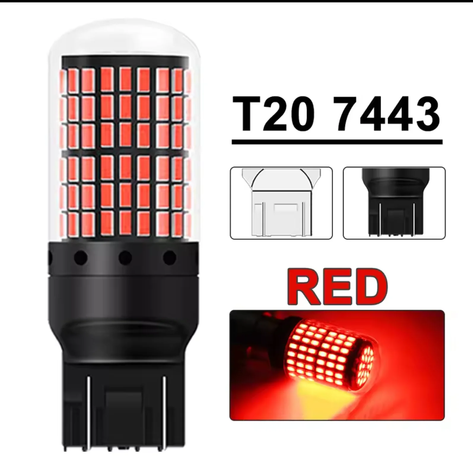 2X RED stop tail bulb T20 wedge W21/5W 7443 580 brake lamp 144 SMD