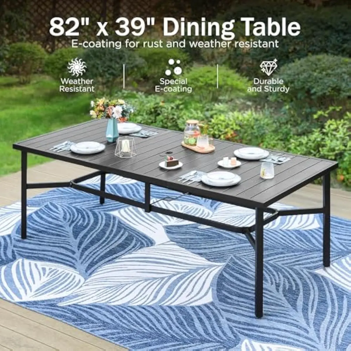Outdoor 8-Person Rectangular Metal Dining Set with 360° Swivel Rocking Chairs Grayish Brown Finish E-Coated Rustproof Table Umbr