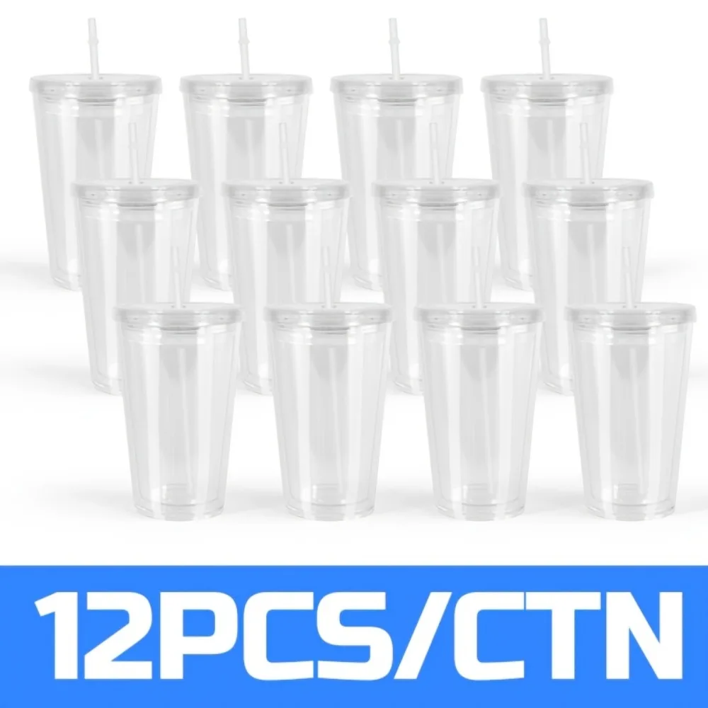 

16-Ounce Double-Walled Acrylic Tumblers Featuring Straws, Snow Globe-Style Plastic Cups Complete with Lids And Straws