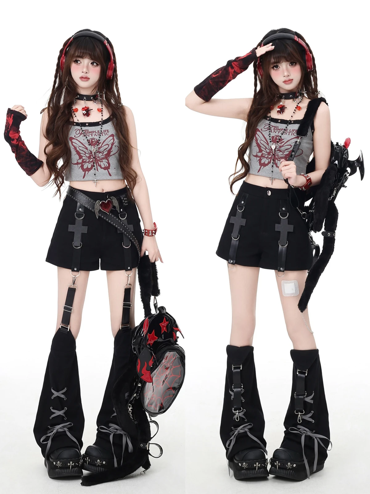 American Sweet Cool Hot Girl Sexy Y2K Pants High Waist Straight Casual Shorts for Women Spring Removable Lace-up Bow Leg Warmmer