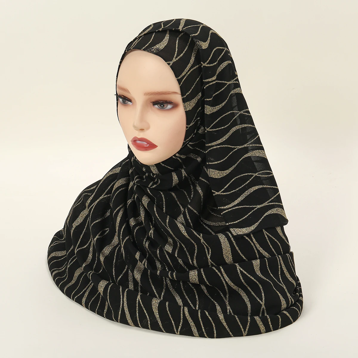 Fashion Muslim Bright Bubble Chiffon Hijab Black Shimmer Scarf Hijabs Glitter Design Malaysia Turban Middle East Long Scarves