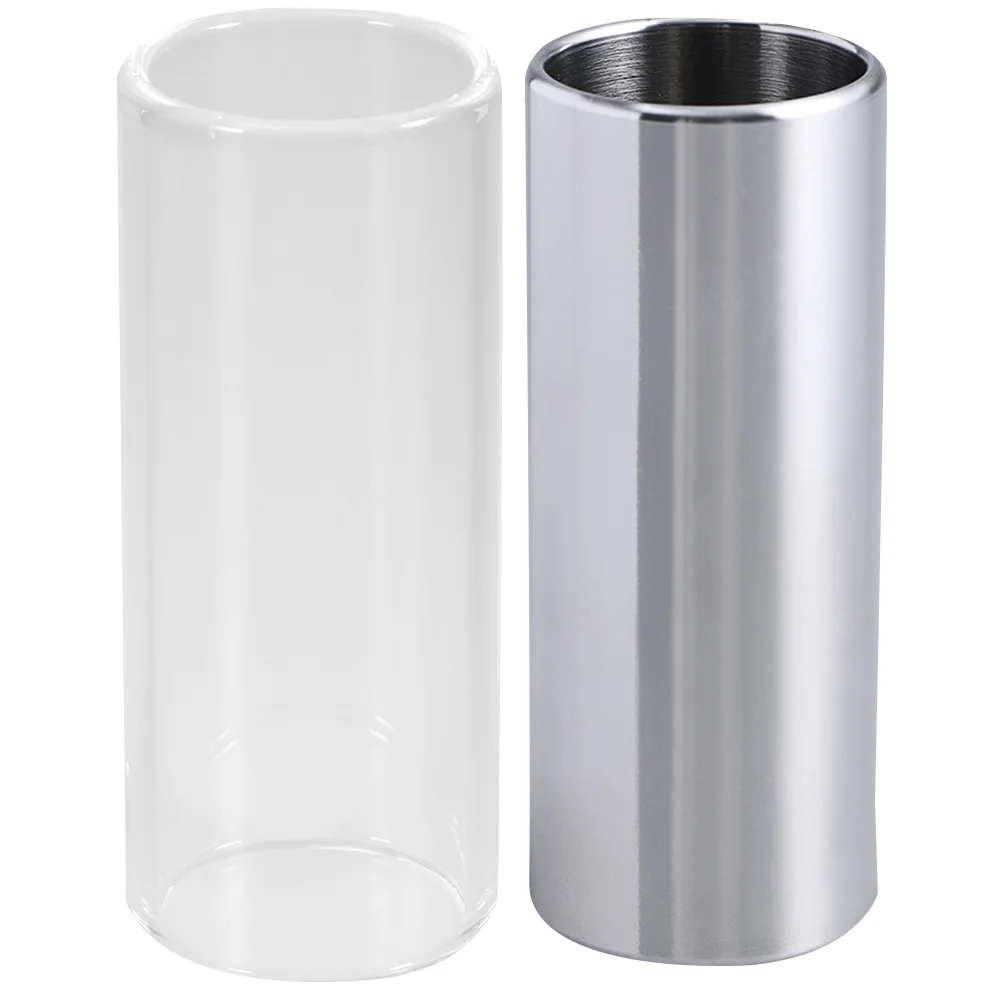 2 Pcs Guitar Performance Stainless Steel Slide Medium Bottleneck Set Glass Playing