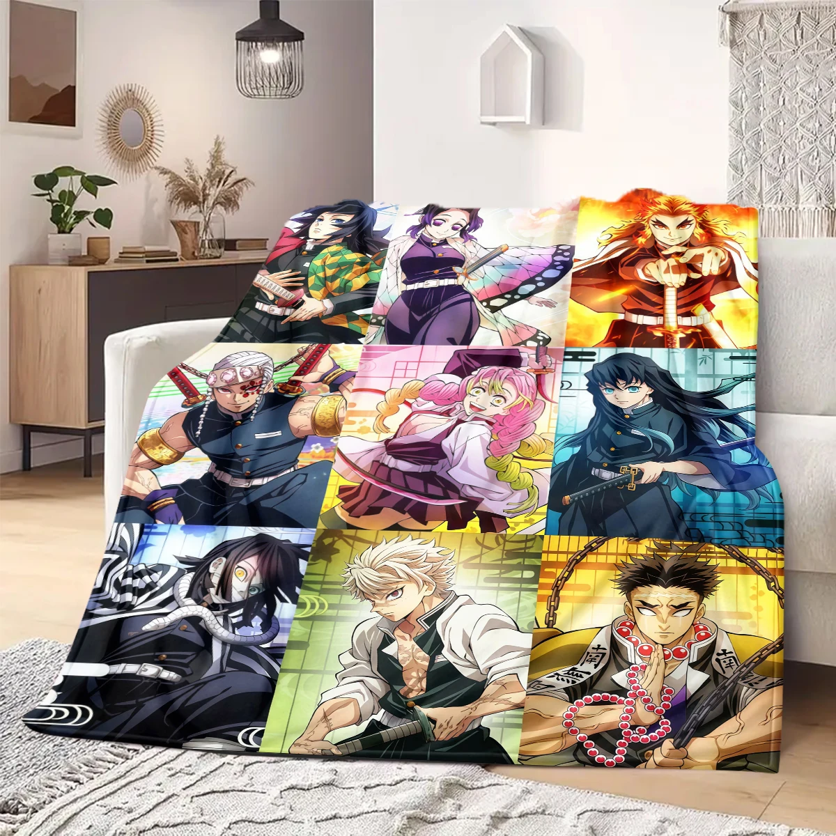 Demon Slayer Flannel Blanket Fun Design For Bedroom Sofa Bed Chair Travel Picnic -HE27