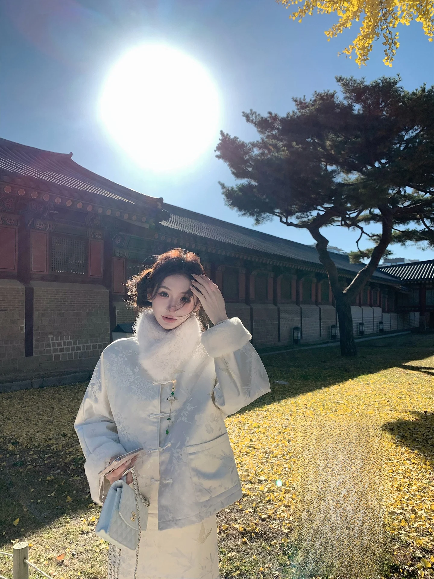 

Новый китайский теплый роскошный хлопковый костюм Pinky Piggy с вышивкой и меховым воротником, юбка, осенняя мода для женщин