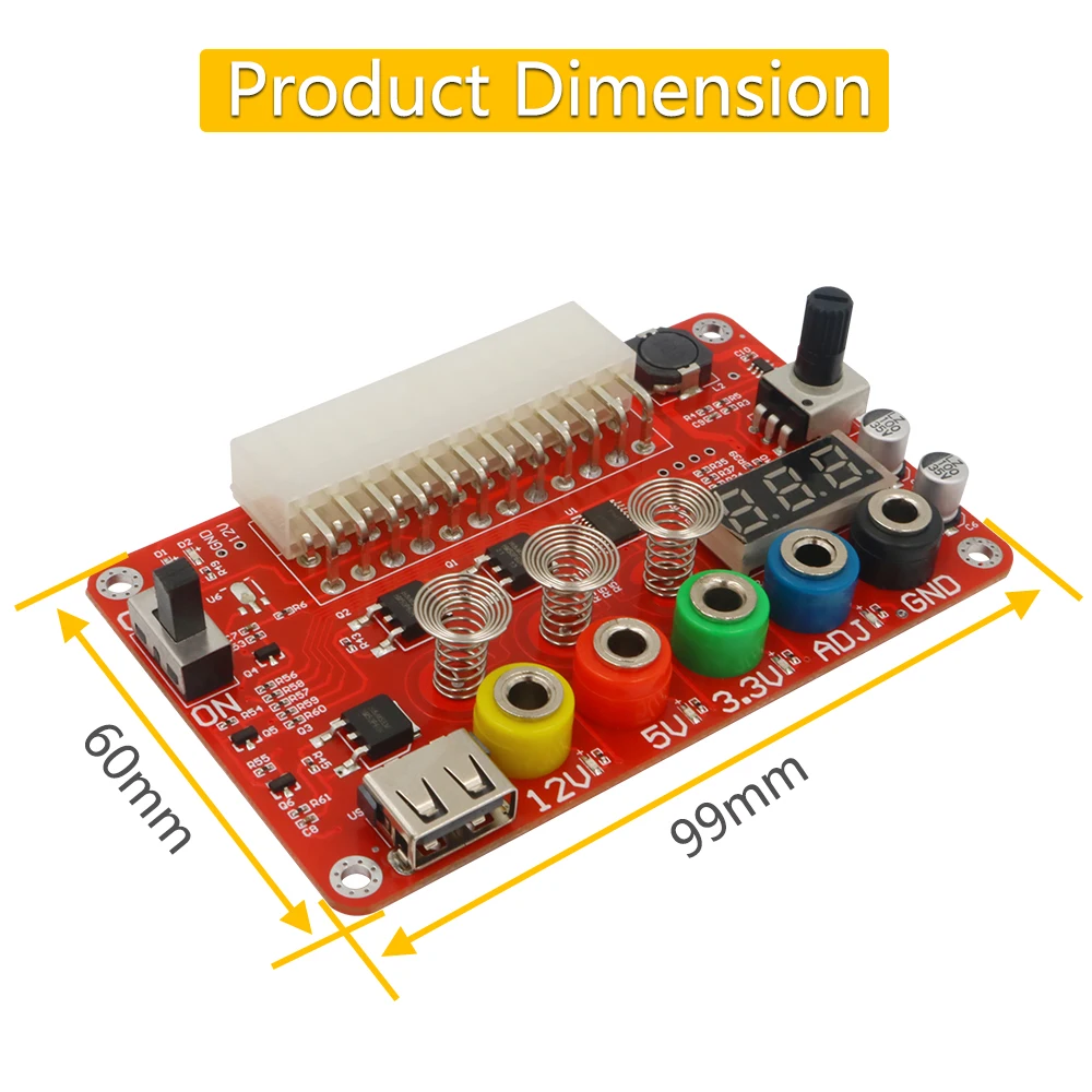 ATX Power Supply Breakout Board and Acrylic Case Kit with ADJ Adjustable Voltage Knob and Touching Sensor Switch, Supports 3.3V,