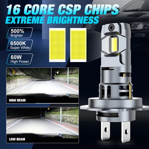 Imagen 2 del producto XSTORM H7 bombilla de faro LED Mini inalámbrica 60W 20000LM 6500K CSP para faros de coche lámparas de diodo automático H7 Turbo Led 12V automóvil