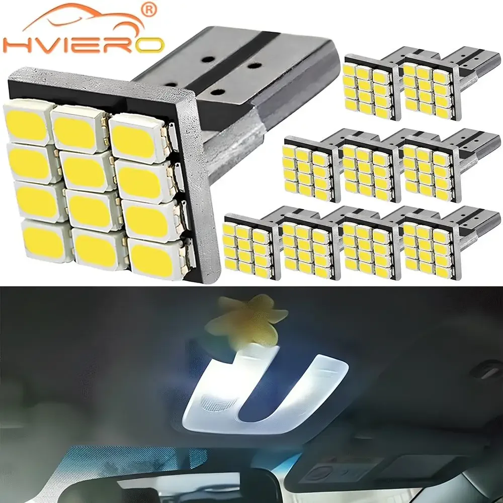 10PCS W5w T10 White Car Turn Signal License Plate Lights 12SMD Auto Brake Wedge Bulbs Dashboard Led Side Mark Parking Tail Lamps