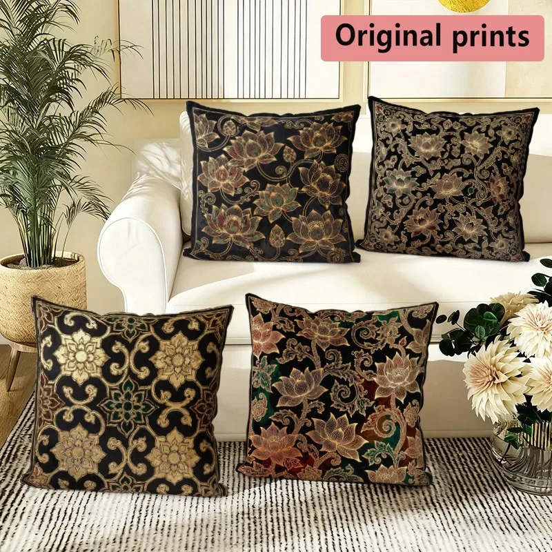 Vintage Lotus Floral Throw Pillow Covers Pattern Cushion Cover Suitable for Sofa Bedroom Car Pillow Cover
