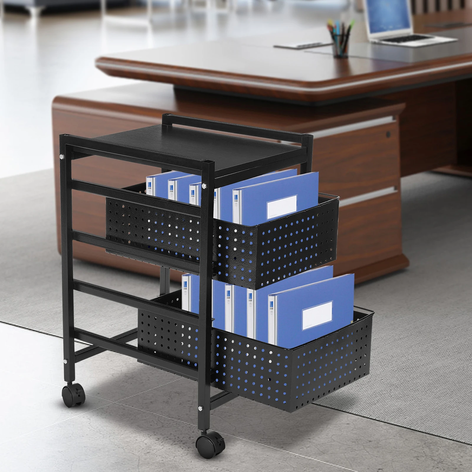 

2-слойная тележка для хранения файлов, тележка с ящиком для хранения файлов, тележка для хранения файлов, менеджер хранения файлов на колесиках, несущая способность 20 кг