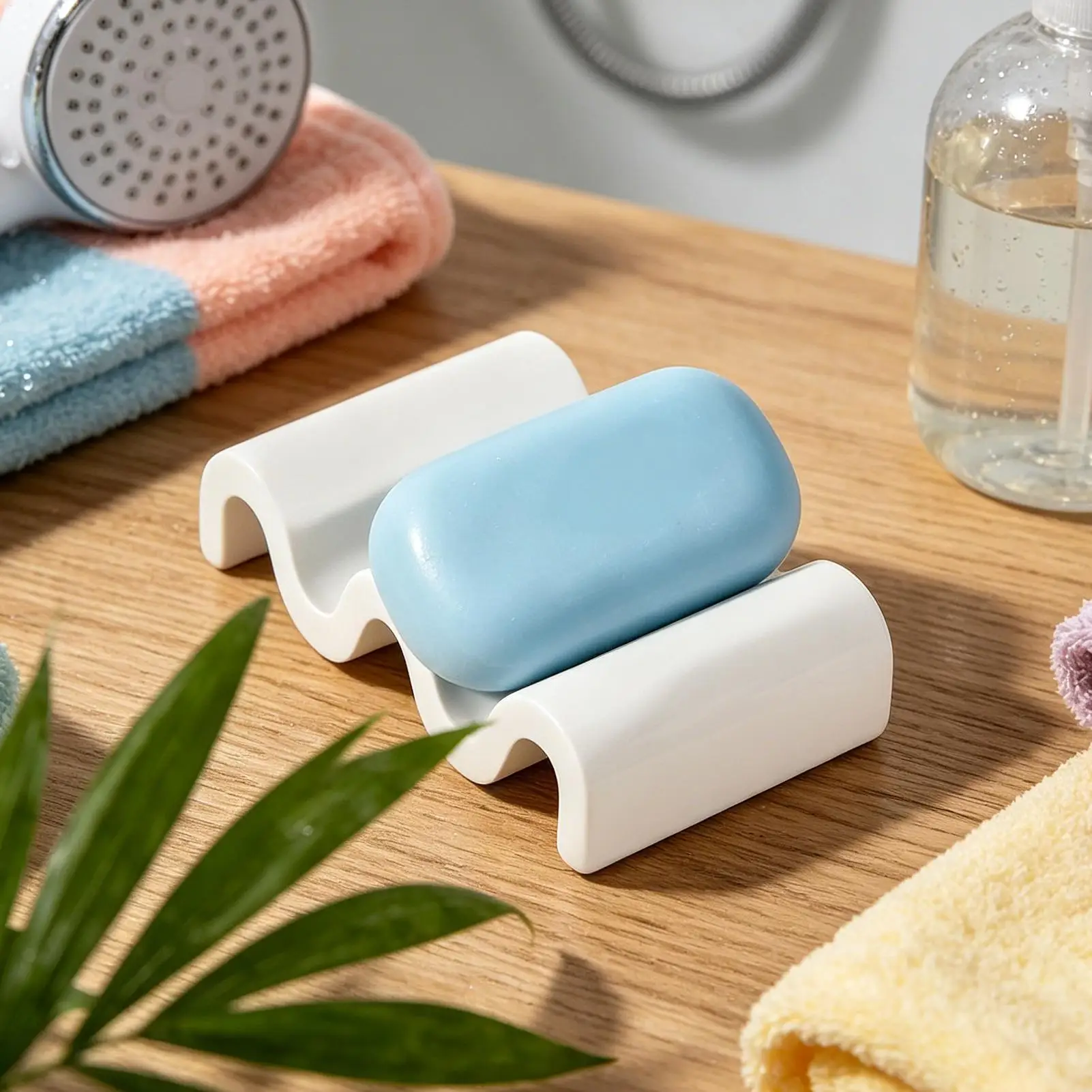 Soap Dish for Shower Wave Shape Water Absorption Kitchen Bar Soap Tray Soap Saver Drainer Sponges Scrubber Display for  Restroom