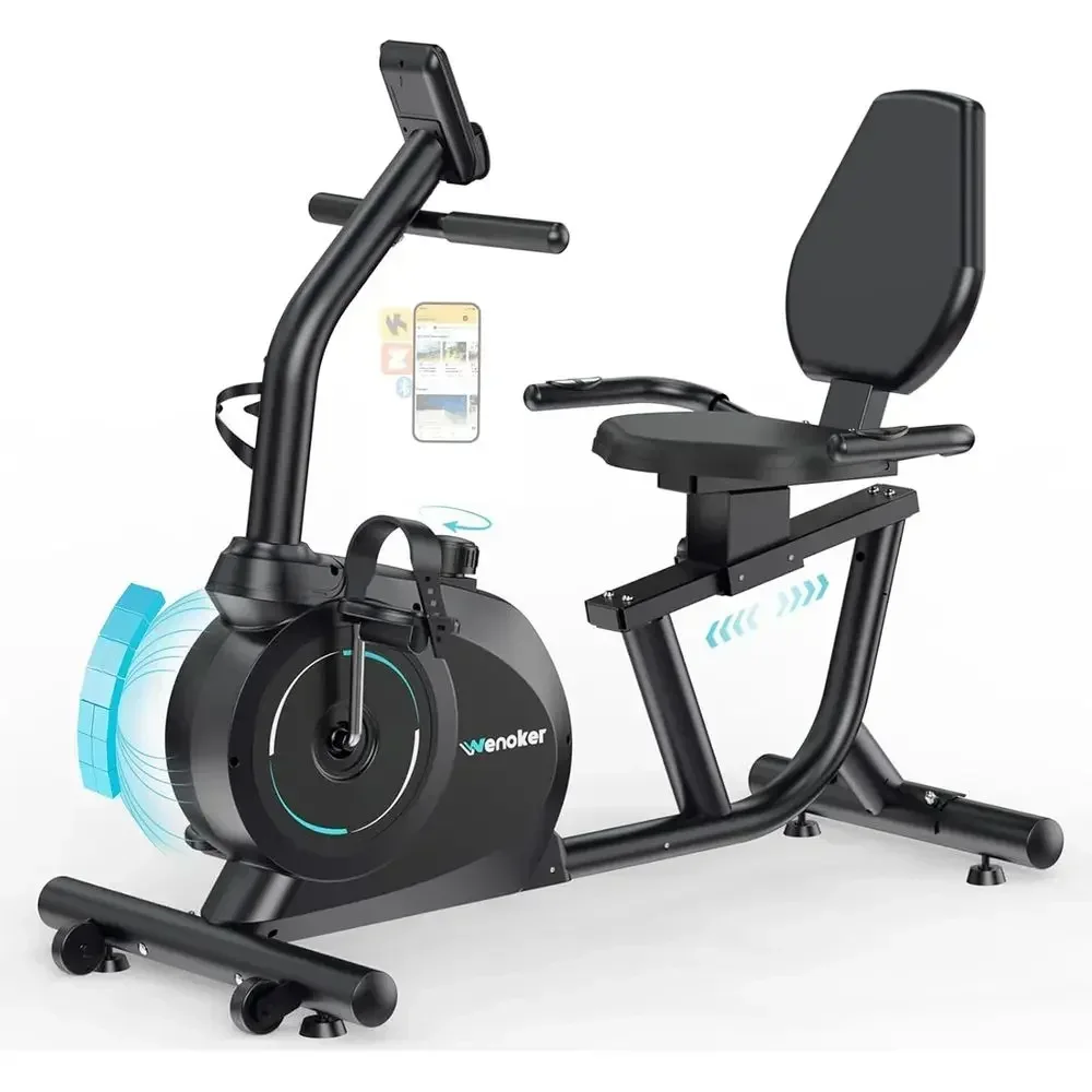 Quiet Recumbent Exercise Bike for Home with App Sync, 16-Level Resistance, Adjustable Seat, and LCD Monitor for Adults and Senio