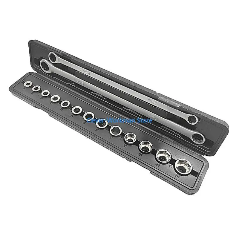 

24TD 15 in 1 Adjustable Ratchet Wrench Set Durable Steel Socket for Car Motorcycle Bike Maintenance