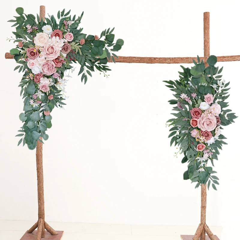 2PCS Artificial Wedding Arch Flower Set Bohemian Rose Eucalyptus Wreath Wedding Arch Christmas Wreath Decorations Welcome Signs