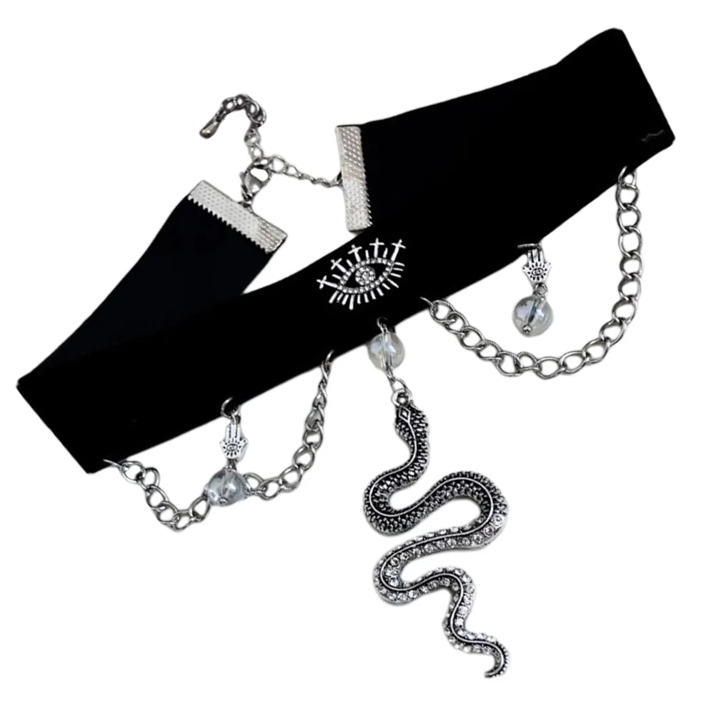 

Diamond-inlaid Tassel Necklace Snake Design Choker Alloy Jewelry Trendy Accessories Pendant Style Fashion Necklace