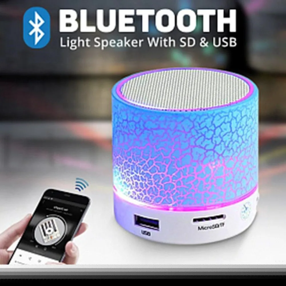 Universal Mini Speaker Bluetooth Wireless Car Audio Dazzling Crack LED Lights Subwoofer Support TF SD Card USB Charging For PC