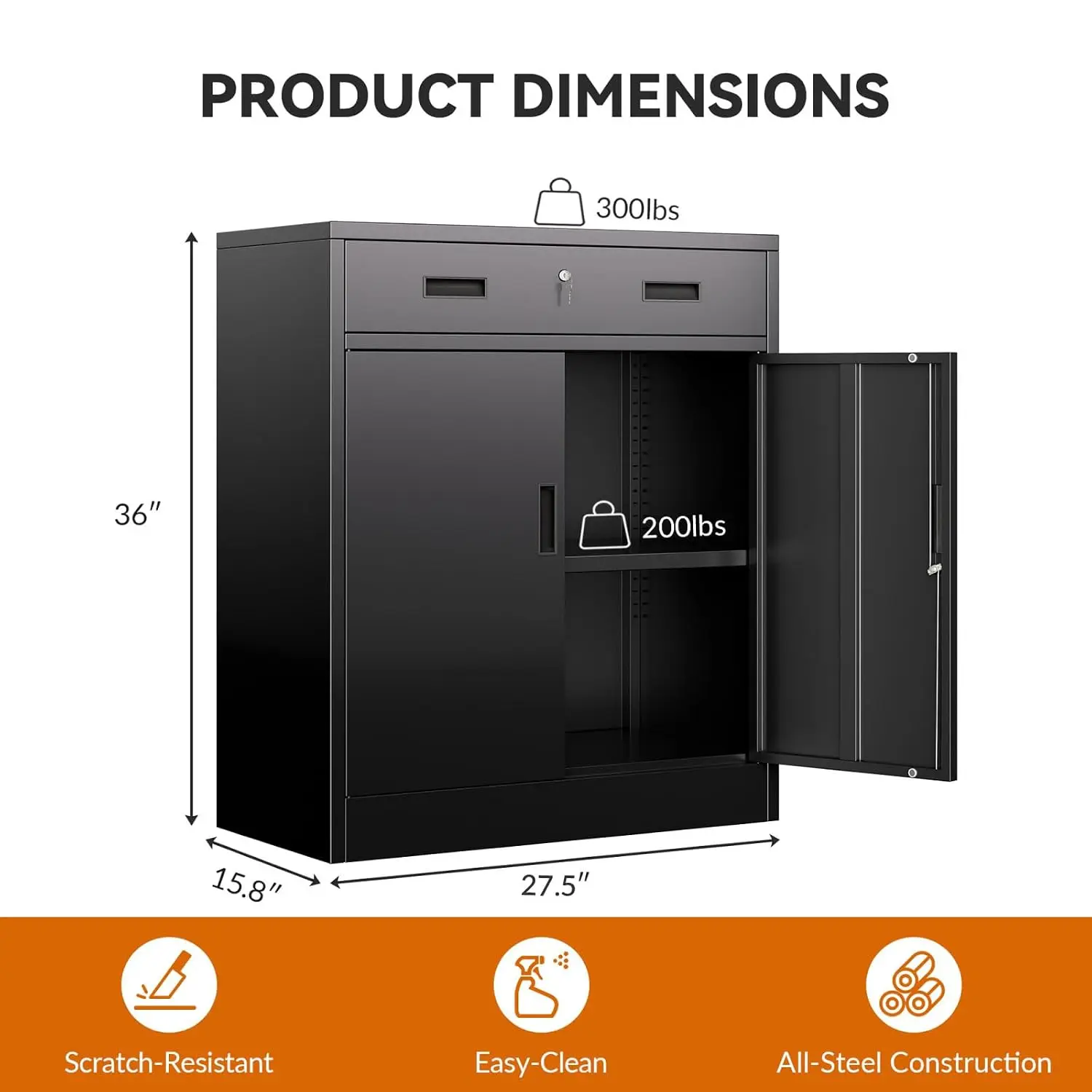 Metal Garage Storage Cabinet with One Lockable Drawer 2 Locking Doors and an Adjustable Shelf, 36