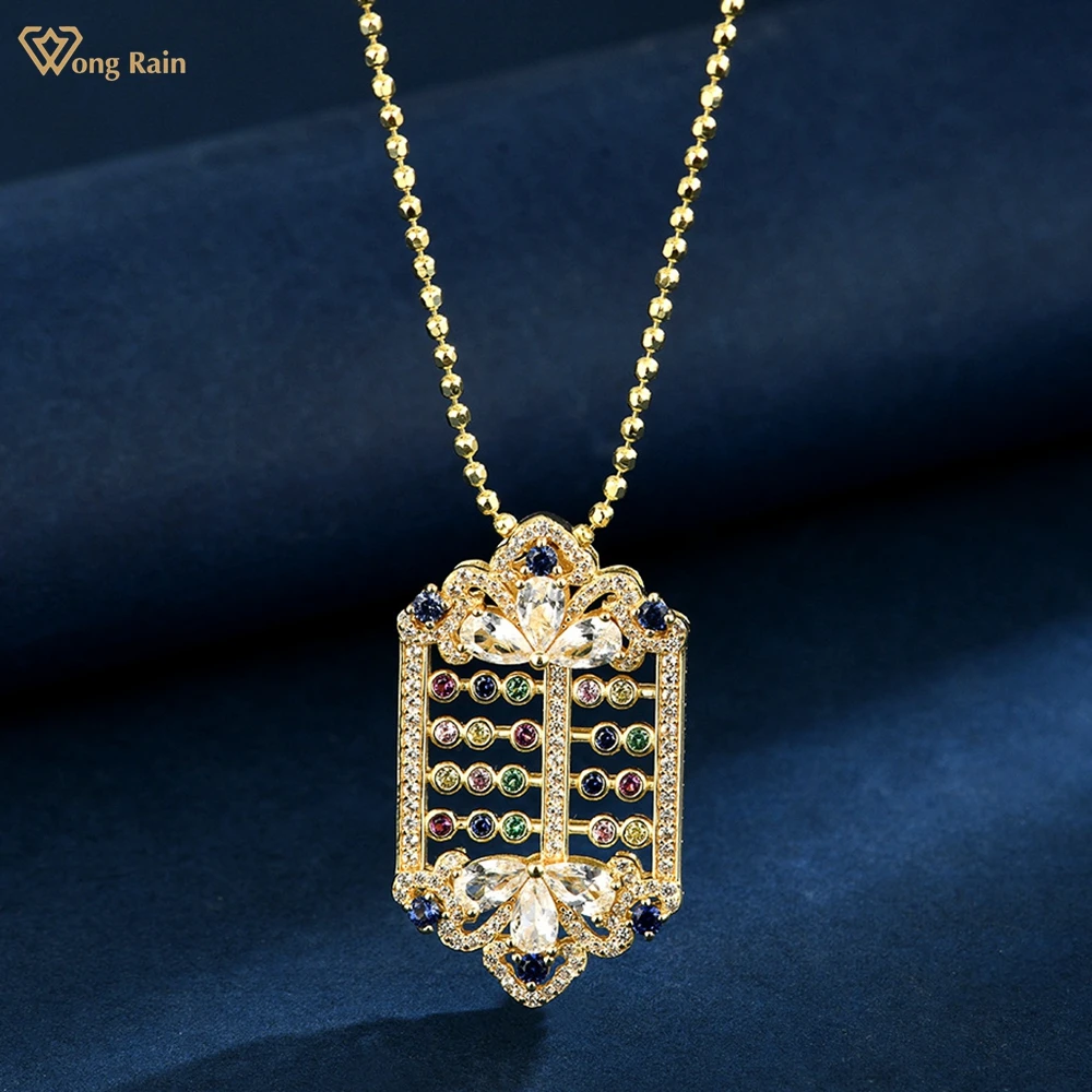 

Wong Rain Vintage Solid 925 Sterling Silver Sapphire High Carbon Diamond Gemstone Colorful Pendant Necklace Fine Jewelry Gifts