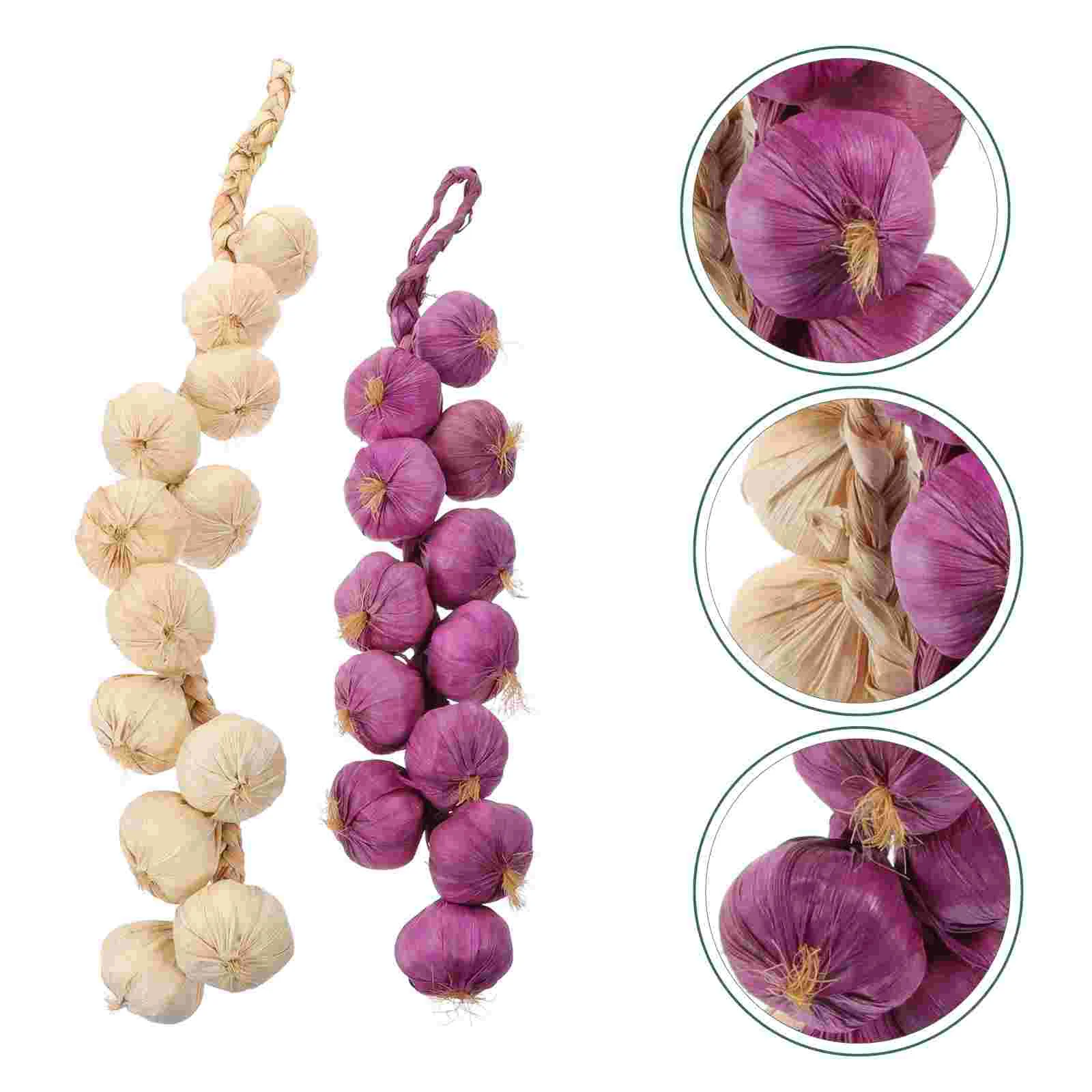 2 Pcs Simulated Garlic Skewers Hanging Farmhouse Decorations Photography Props Model (white + Purple) 2pcs/pack Fake Wall