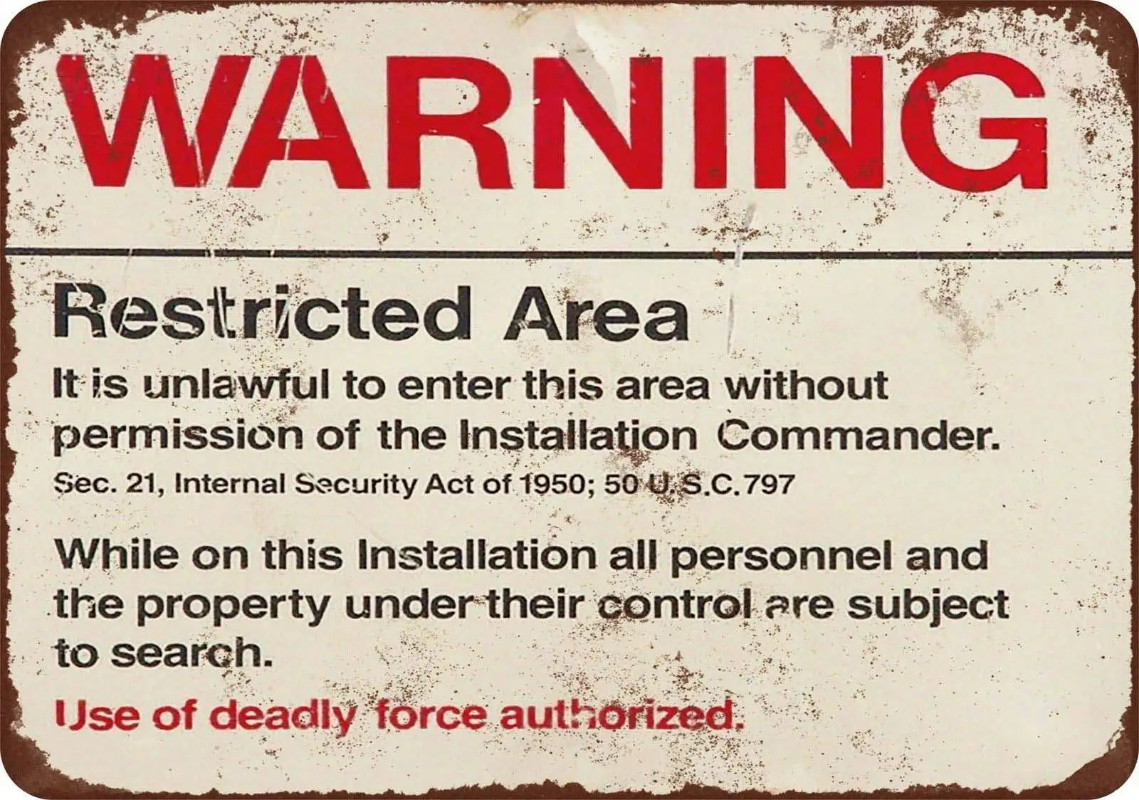 HomDeo Ranch Metal Signs Vintage Yard Decor Art Tin Sign 8 x 12 Retro Warning Restricted Military Area 51 Vintage Look Base sign