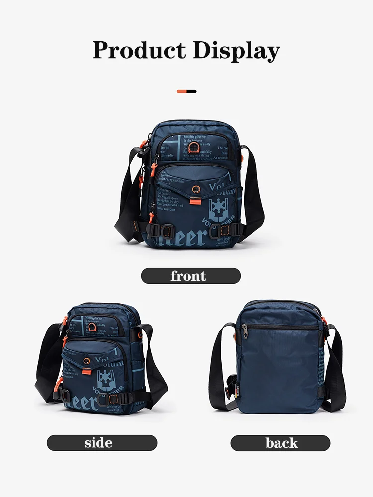 VOLUNTEER Men's Shoulder Crossbody Waterproof Bag 2026 New Fashion Letter Print Sling Bags Man Casual Oxford Phone Bag Male