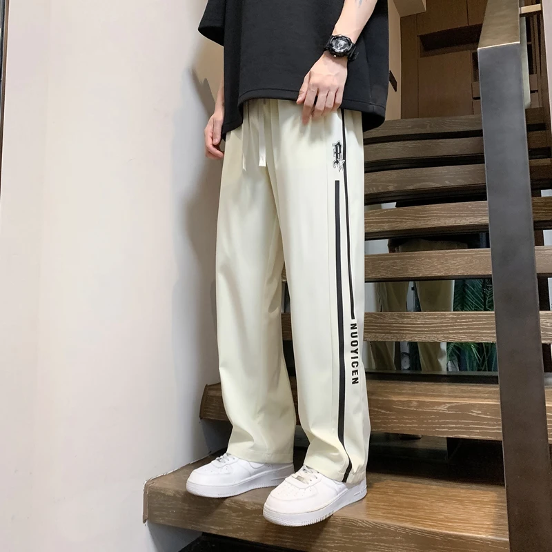 Pantalon léger et fin à rayures pour hommes, Streetwear d'été, Mode coréenne, Décontracté, Hip-hop, Rétro, Pantalon de jogging, Nouveau