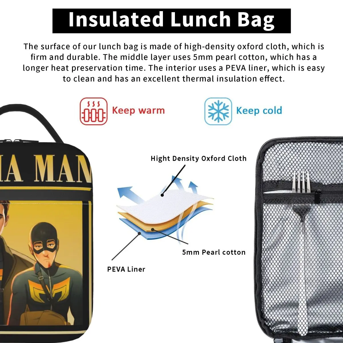 Mecha Man Robert Dispatch Game معزول حقيبة الغداء قدرة عالية وجبة الحاويات حقيبة حرارية حمل علب الاغذية مكتب نزهة الرجال