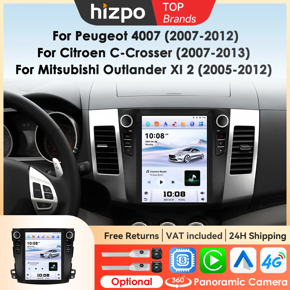Hizpo Tesla-Style Stereos für Citroen C-Crosser Peugeot 4007 Mitsubishi Outlander XL 2 2005 - 2011 Carplay Android Autoradio