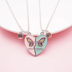 2Pcs/Set Magnetism Best Friends Pendant Necklace for Women Butterfly Lover Broken Heart Clavicle Chain BFF Best Friends Jewelry