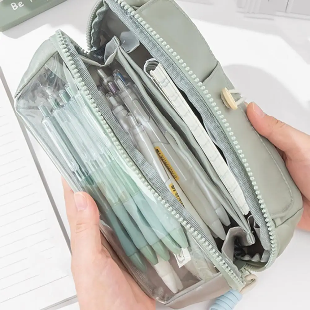 Mesh Pocket Pencil Bag Durable Versatile 3-layer Transparent Pencil Case Capacity Stationery Organizer for School Supplies Pen