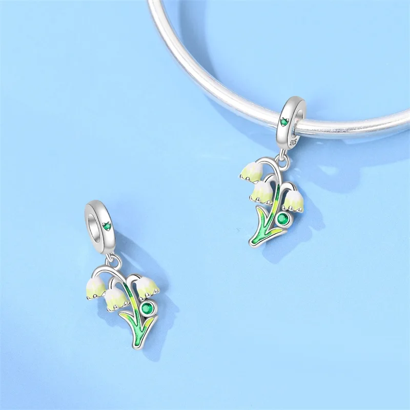 

925 Sterling Silver Fresh Orchid Lily Charms Beads Sparkling CZ Zircon Dangle Fit Original Bracelet DIY For Women Jewelry Gifts