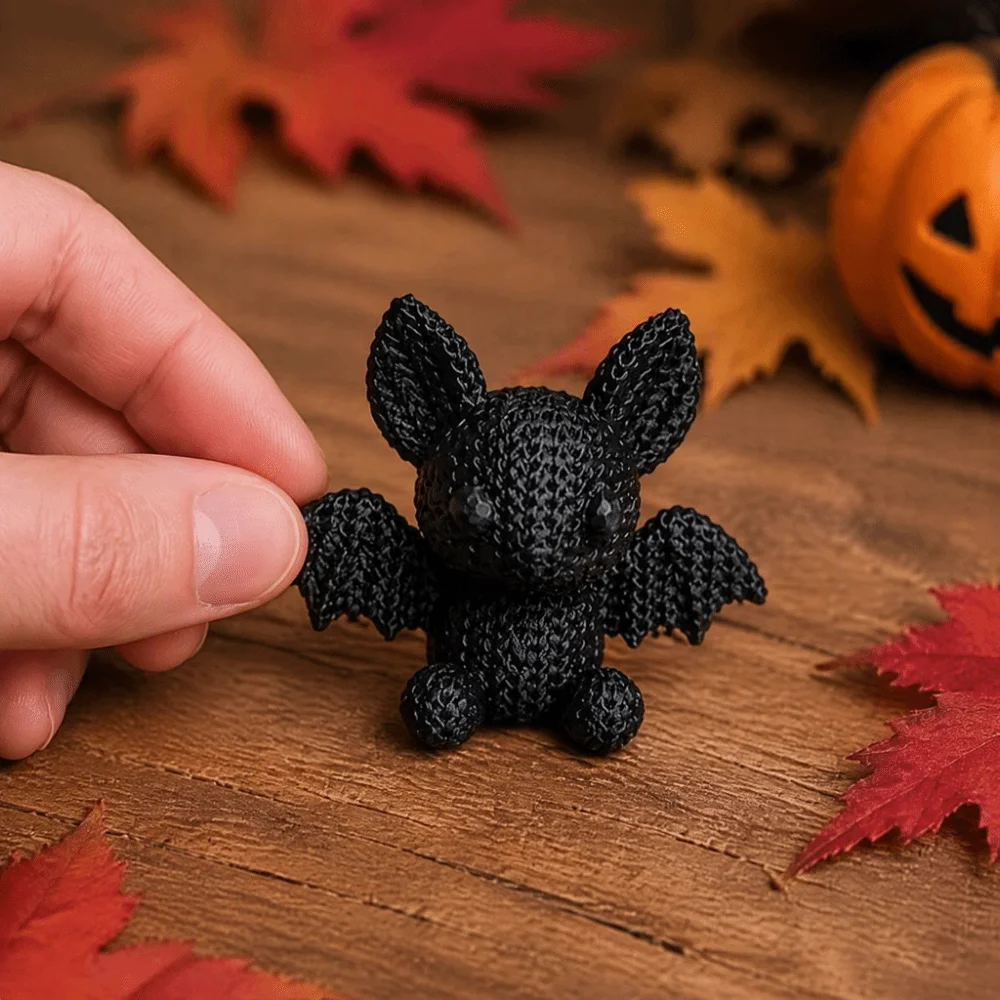 3D Printed Mini Knitted Texture Bat Figurine Crochet-Style Faux-Knitted Halloween Bat Sculpture Gothic Plastic