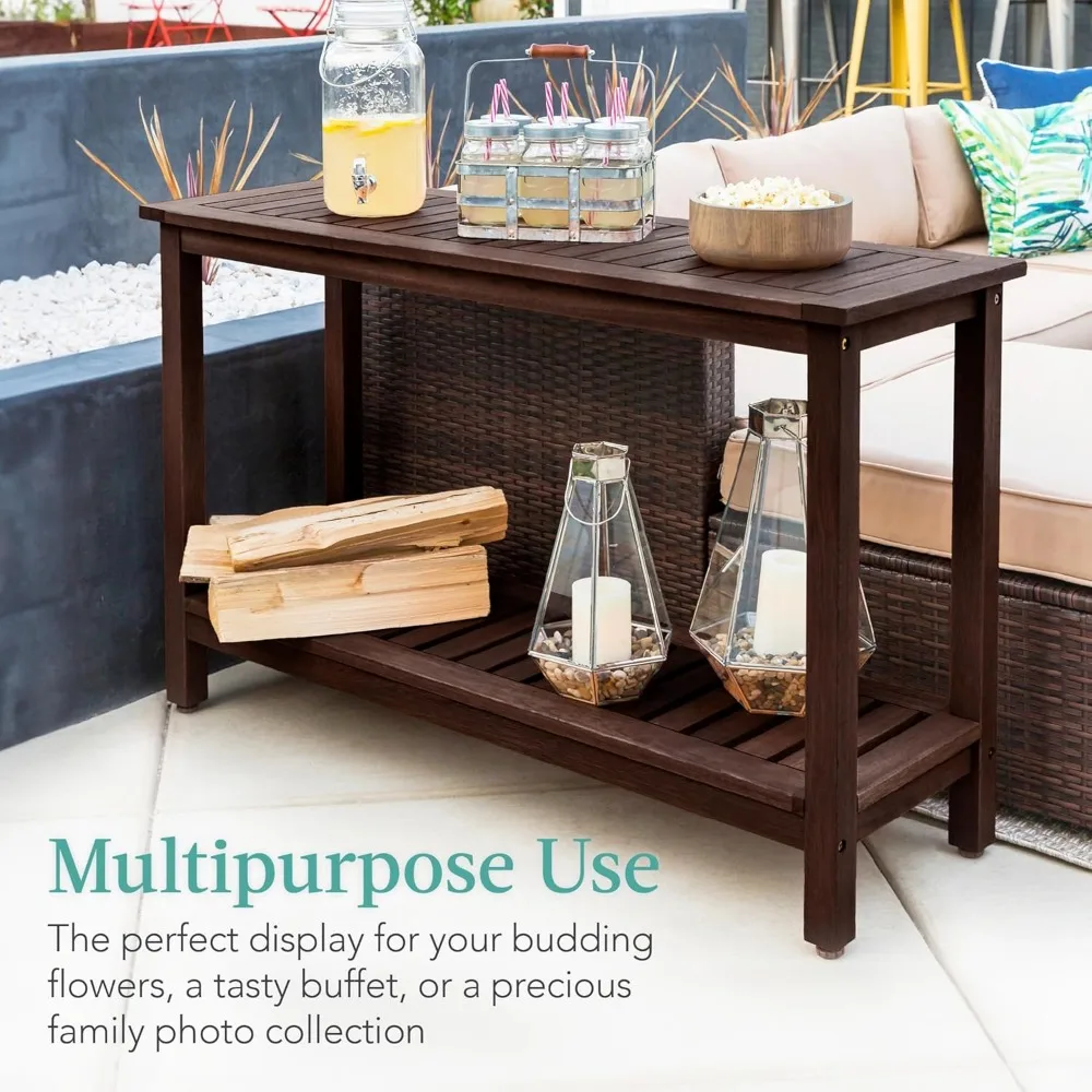 48in Shelf Eucalyptus Wooden Console Table Indoor Outdoor Multifunctional Buffet Bar Storage Organizer