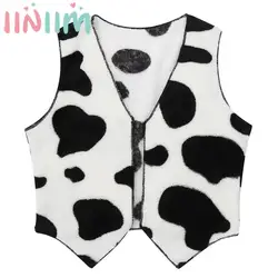 Children Halloween Theme Party Western Cowboy Cowgirl Cosplay Performance Costume Cow Print Flannel Cardigan Vest Waistcoat