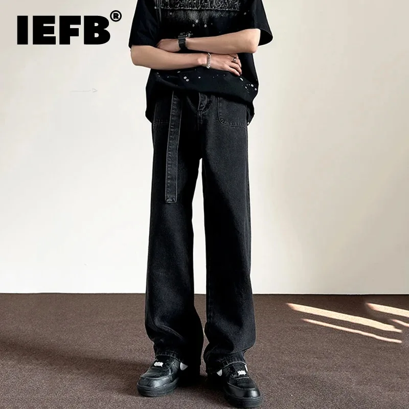 

IEFB Belt Casual Jeans American Style Loose Men's Straight Leg Pants Zipper Solid Color Pocket Summer 2024 New Fahsion 9C5332