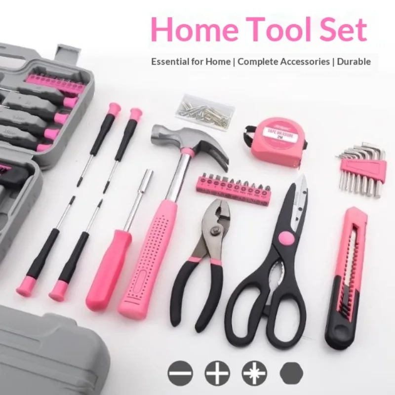 Creative Pink Household Repair Tool Set with Steel Hammer Pliers Portable Lightweight Multifunctional Home Decor Novelty New