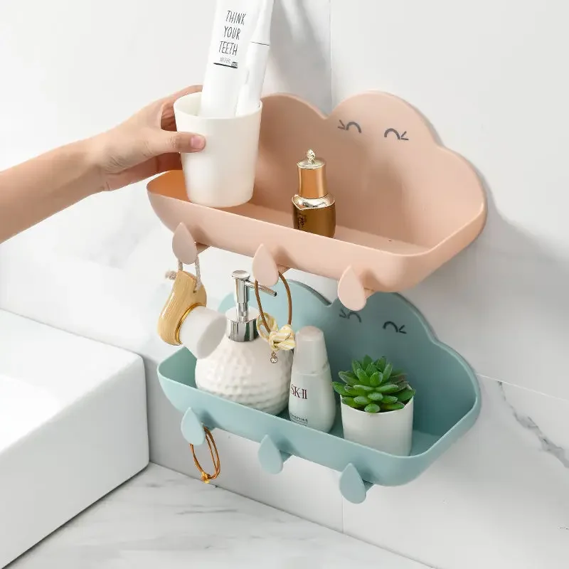 Organizer Bathroom Accessories Hook Soap Holder Wall-mounted Shower Toilet Storage Box Plastic Free Punch Wall Shelf