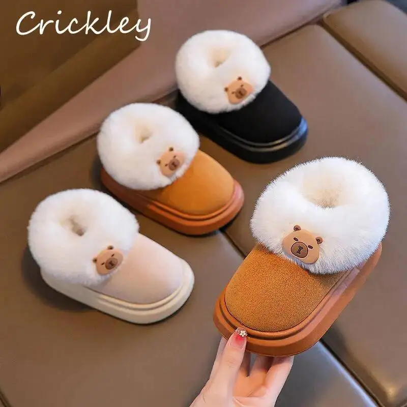 

Новые зимние ботинки Capybara для мальчиков и девочек, зимние детские семейные ботинки из искусственного меха из искусственной кожи, теплая детская обувь до щиколотки с мягкой подошвой