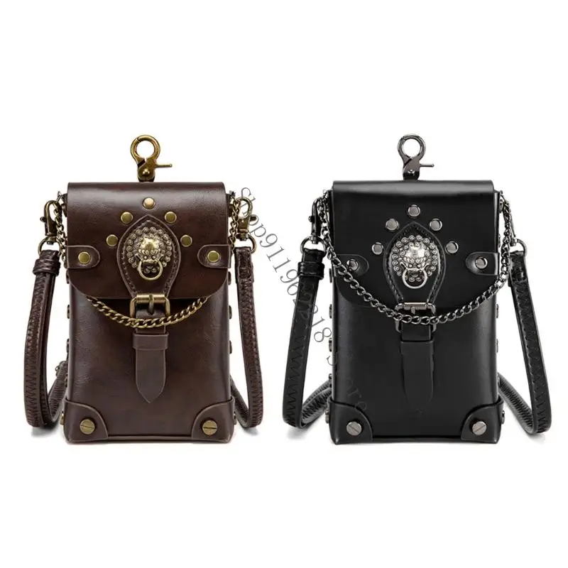 

Gothic Leather Crossbody Bag For Women Small Shoulder Purse Waist Bag Handbag 066F
