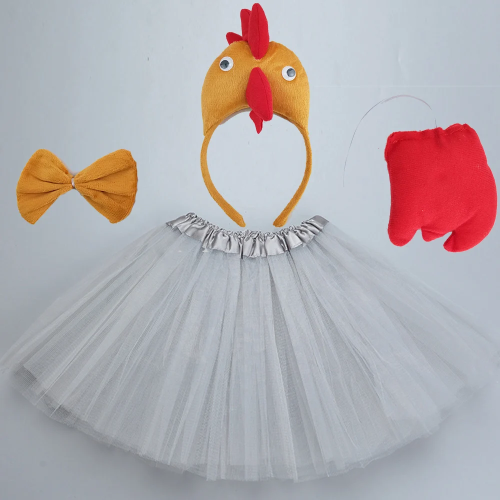 Women Girl Children Kids Animal  Chicken Rooster Duck Headband Tail Tie Skirt  Birthday Party Halloween Costume Cosplay