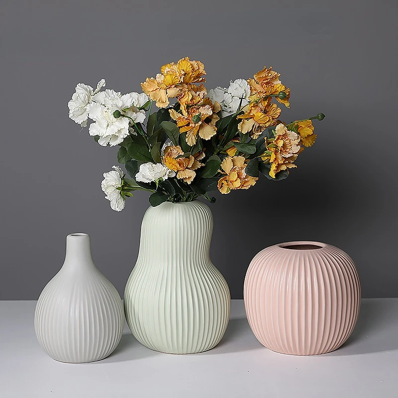 Abstract Pear Shape Ceramic Vase Bookcase Decor Morandi Color Striped Porcelain Room Office