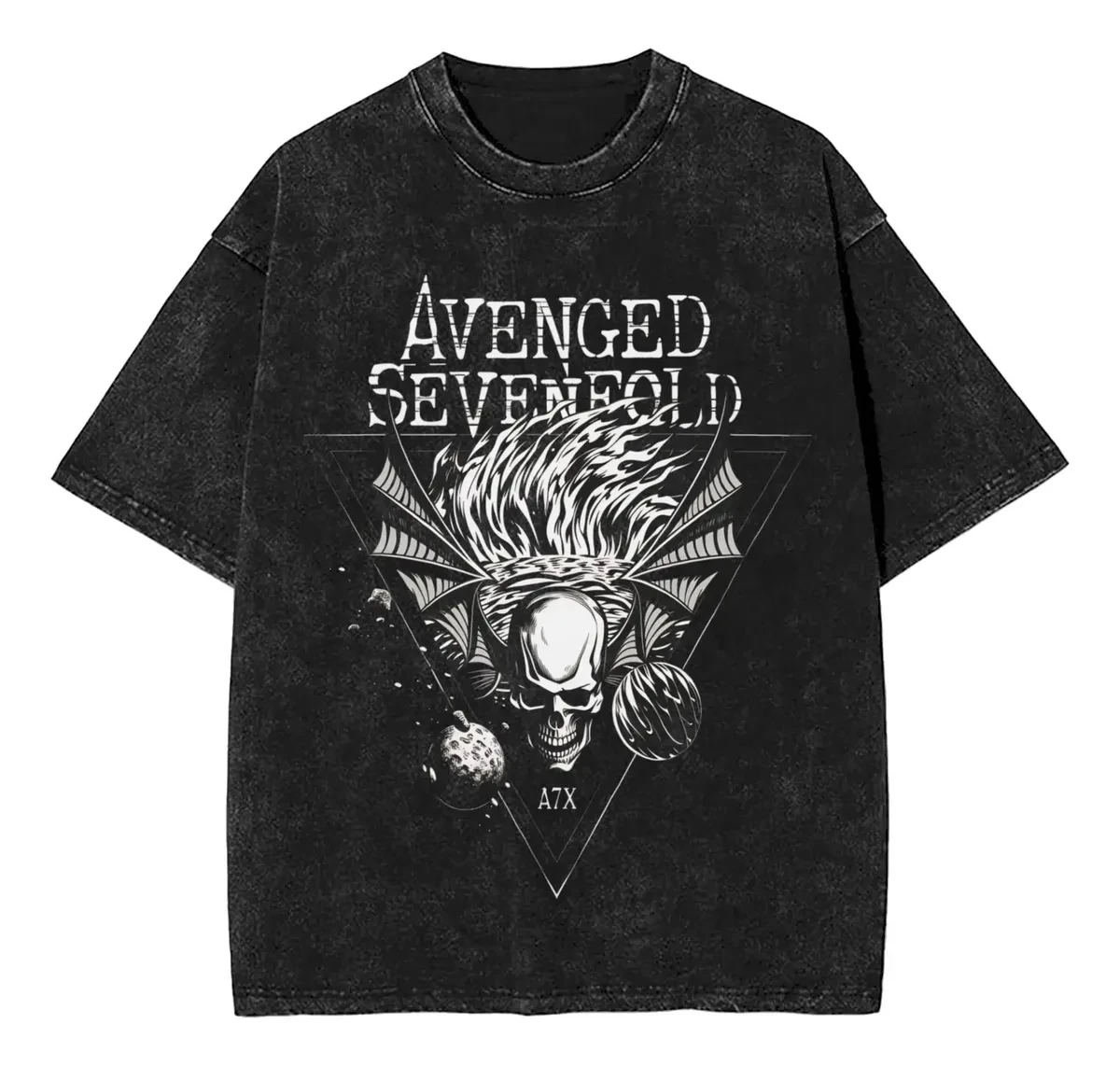 2026 Summer New Men Women Avenged Sevenfold Sku Print Washed T-Shirt 100_Cotton Street Wear Y2K Oversized Washed T-shirt