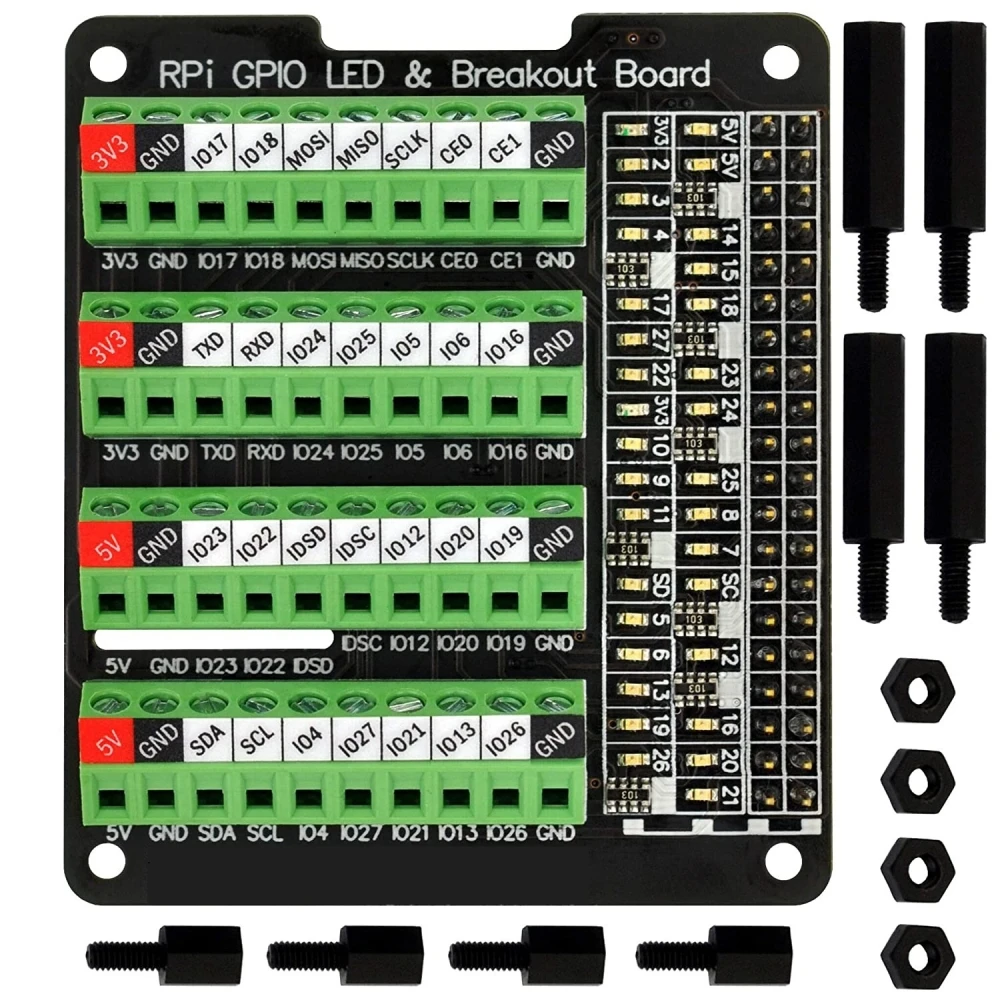 

Terminal Blocks for Raspberry Pi A+ 3A+ B+ 2B 3B 3B+ 4B RPi GPIO Status LED and Terminal Block Burst Caps