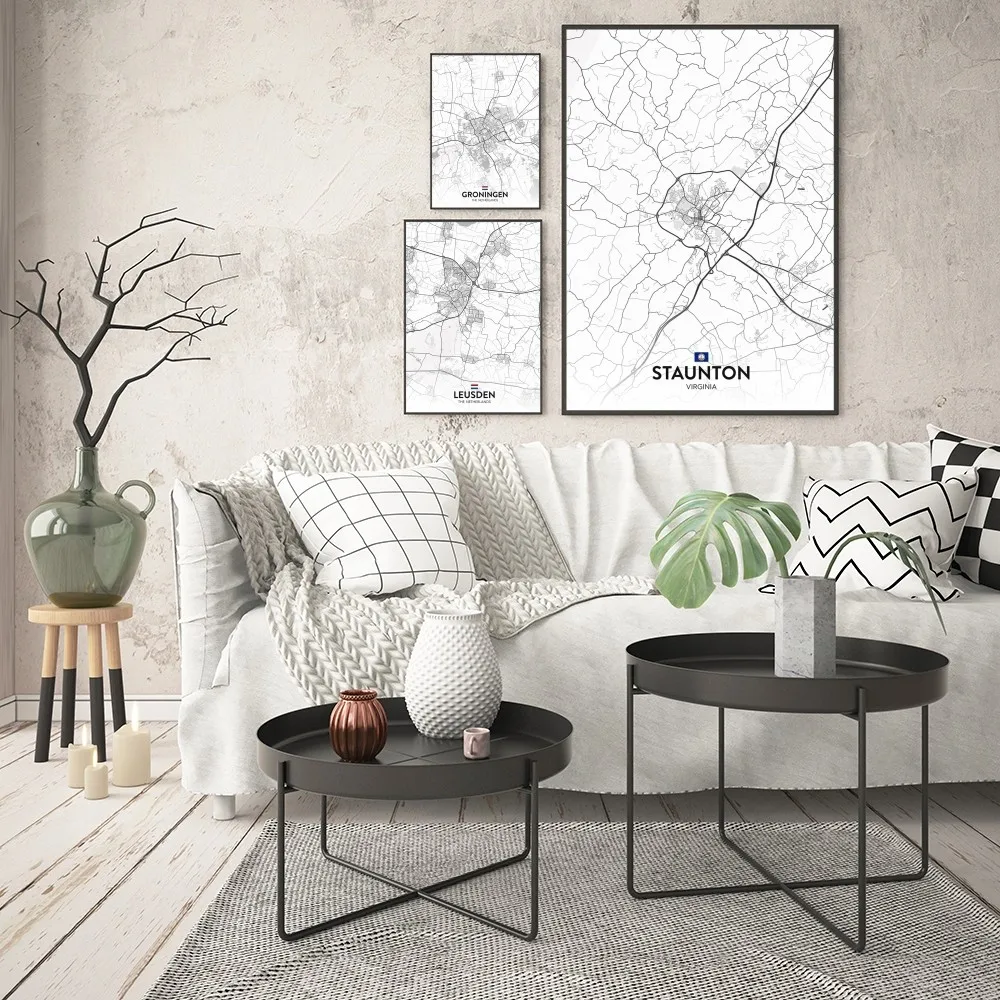 1pc City Map Poster Wall Sticker Bedroom Bedside Decoration Modern Art Indoor Hanging Painting