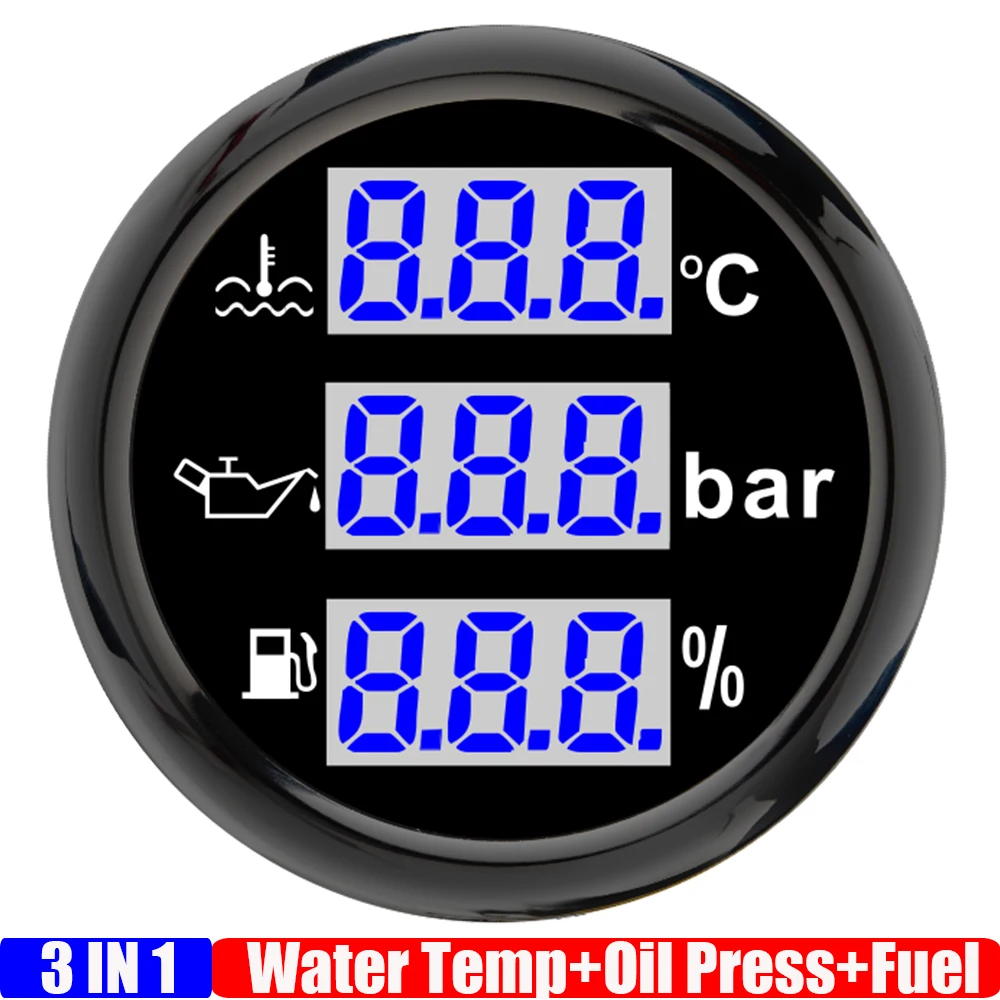 

Auto Car Boat Digital 52mm Gauge Blue LED Multifunctional Water Temperature Gauge/Oil Pressure Meter/Fuel Level Gauge 0-190ohm