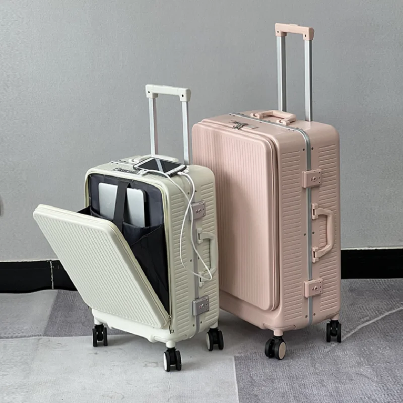 

Front opening aluminum frame suitcase with USB student trolley case, password travel case, couple vacation travel suitcase