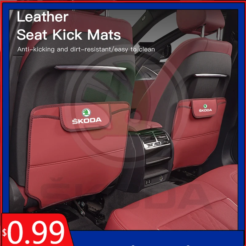 

Car Sticker For SKODA Car Seat Back Anti Kick Cover Leather Protector Pad For Skoda Fabia Superb Yeti Octavia Rapid Kodiaq Mk3 A