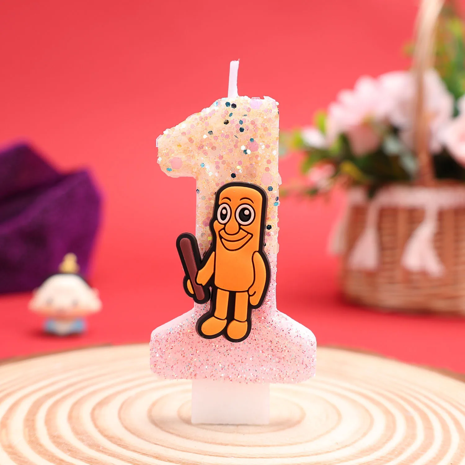 Pinkish-golden number birthday candles, cartoon stick figure decoration candles, birthday anniversary candles, party gifts
