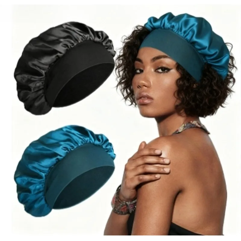 

2 шт./атласный чепчик для сна | Шелковый чепчик для волос с широкой лентой и цветочным принтом | Мягкая шапочка для сна для женщин, ночной уход за волосами